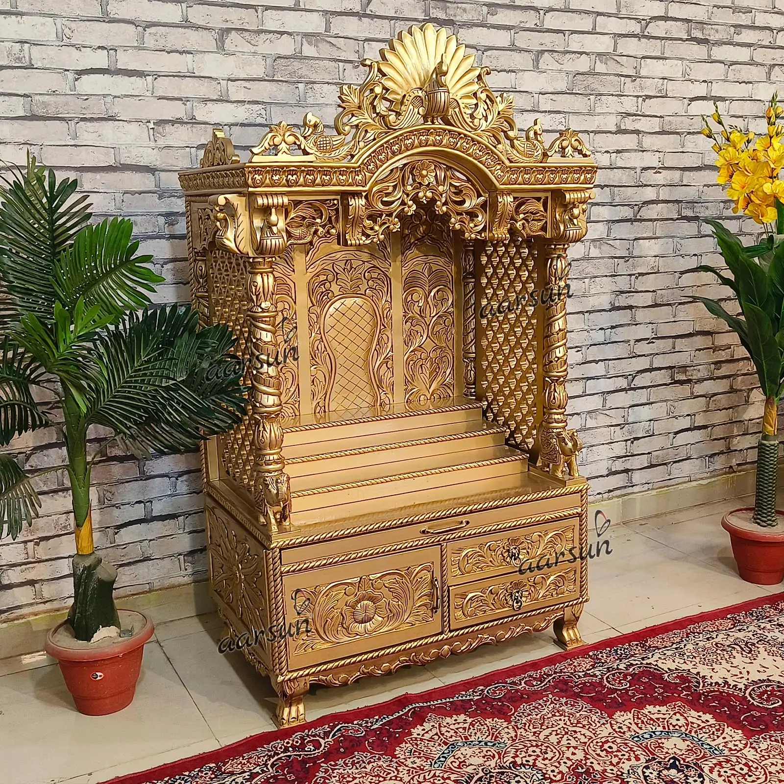 Wooden Handcrafted Antique Temple Design View 4