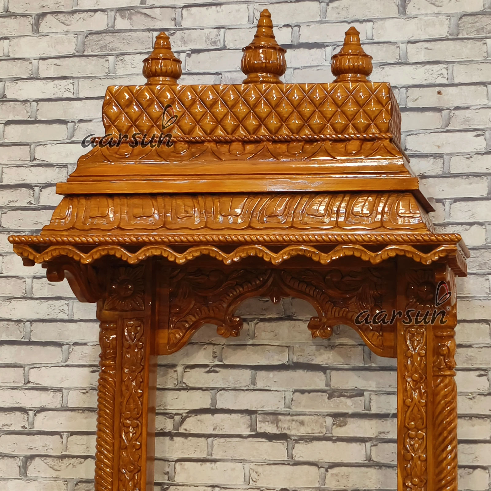 Open Sanctum With Led Shrine And Traditional Carvings View 3