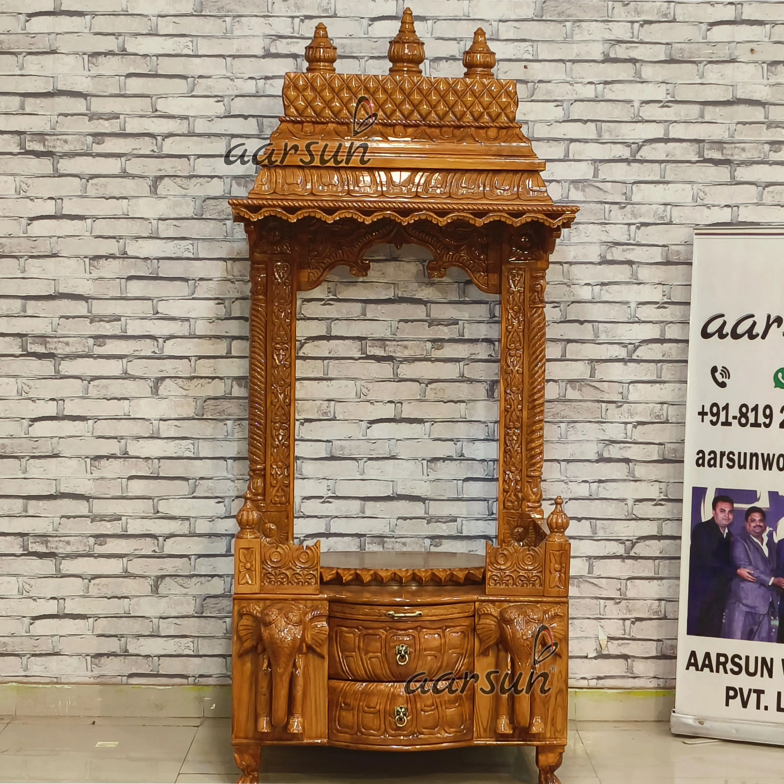 Open Sanctum With Led Shrine And Traditional Carvings View 4