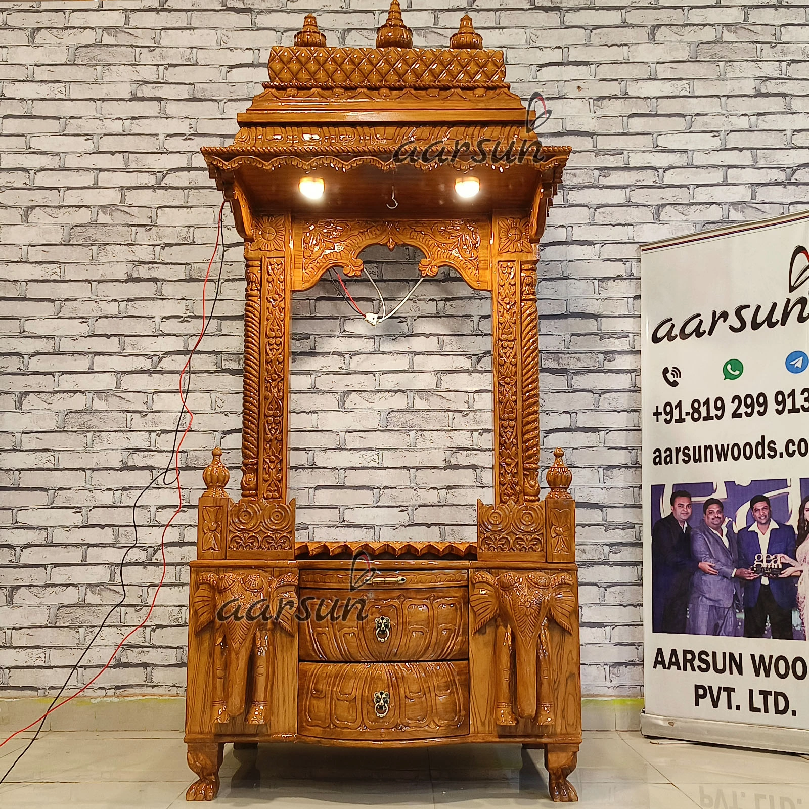 Open Sanctum With Led Shrine And Traditional Carvings View 6