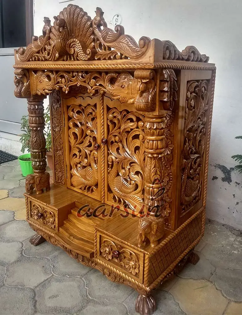 Peacock Design Door Temple  in Teak Wood YT-194 View 2