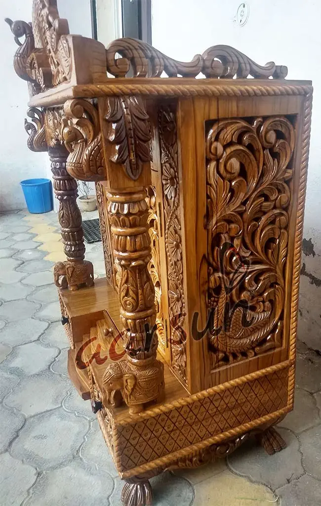 Peacock Design Door Temple  in Teak Wood YT-194 View 5