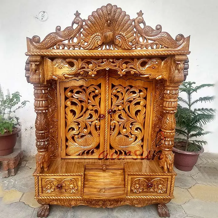Peacock Design Door Temple  in Teak Wood YT-194 View 6