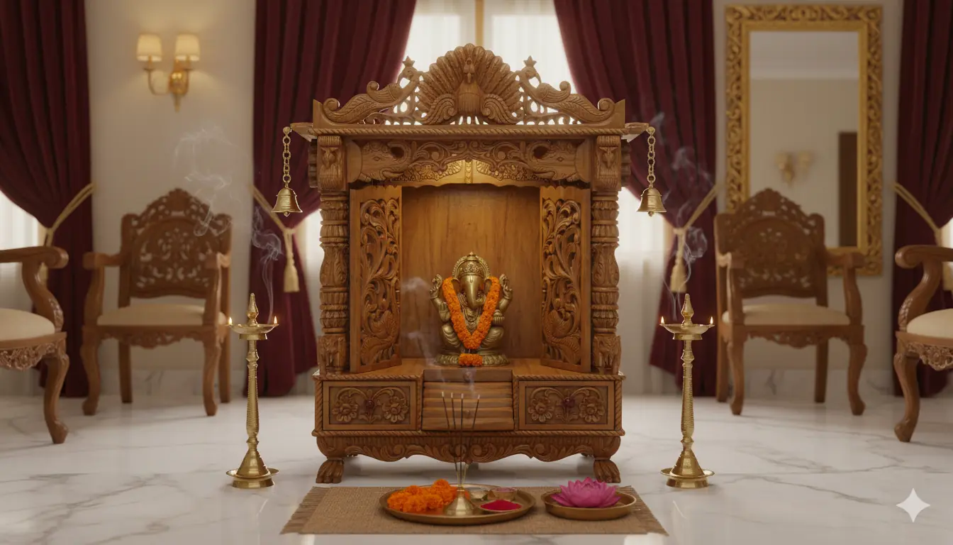 Peacock Design Door Temple  in Teak Wood YT-194