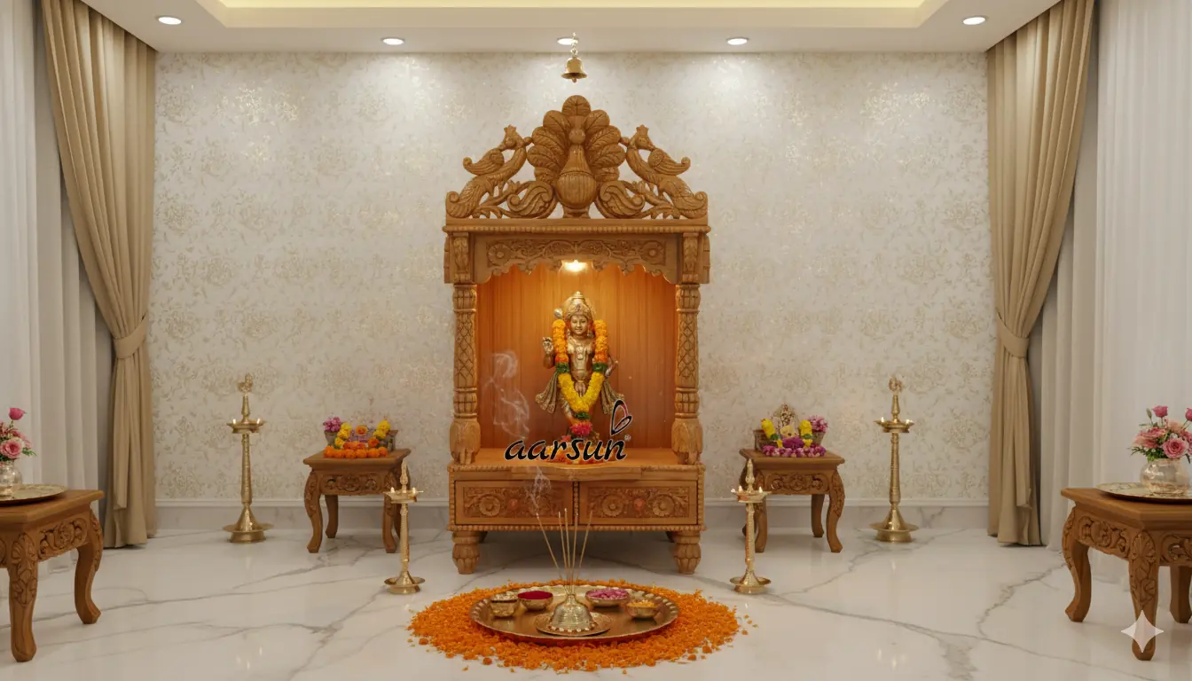 Peacock Design Mandir in Natural Finish MNDR-0045