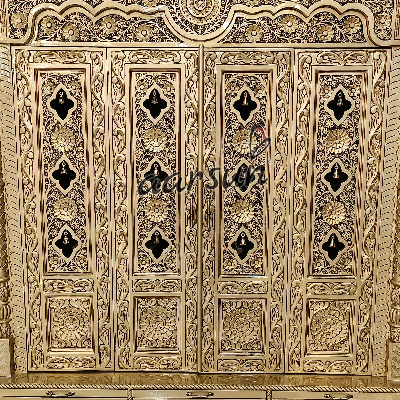 Puja Mandir- Teak wood With Antique Gold Paint View 9