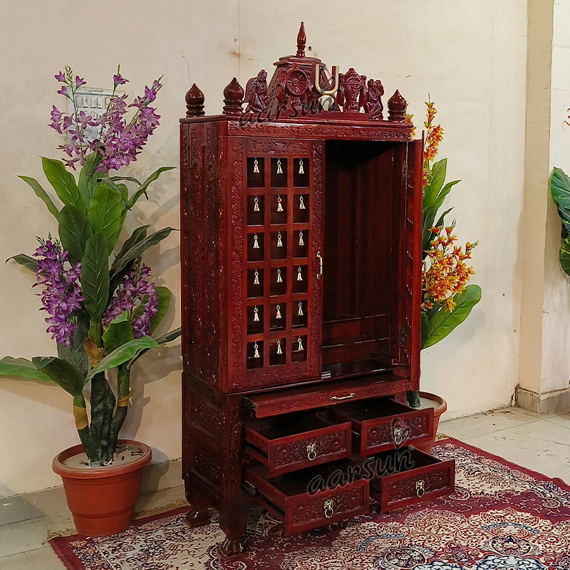 Shankh Chakra Tilak Wooden Temple With Brass Bells View 3