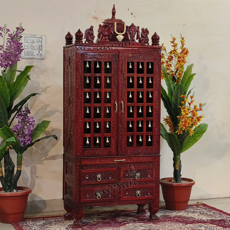 Shankh Chakra Tilak Wooden Temple With Brass Bells View 4