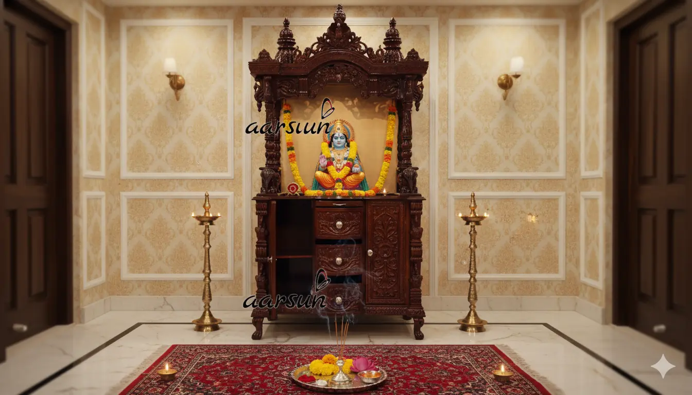 Teak Wood Walnut Finish Temple | Pooja Ghar YT-391