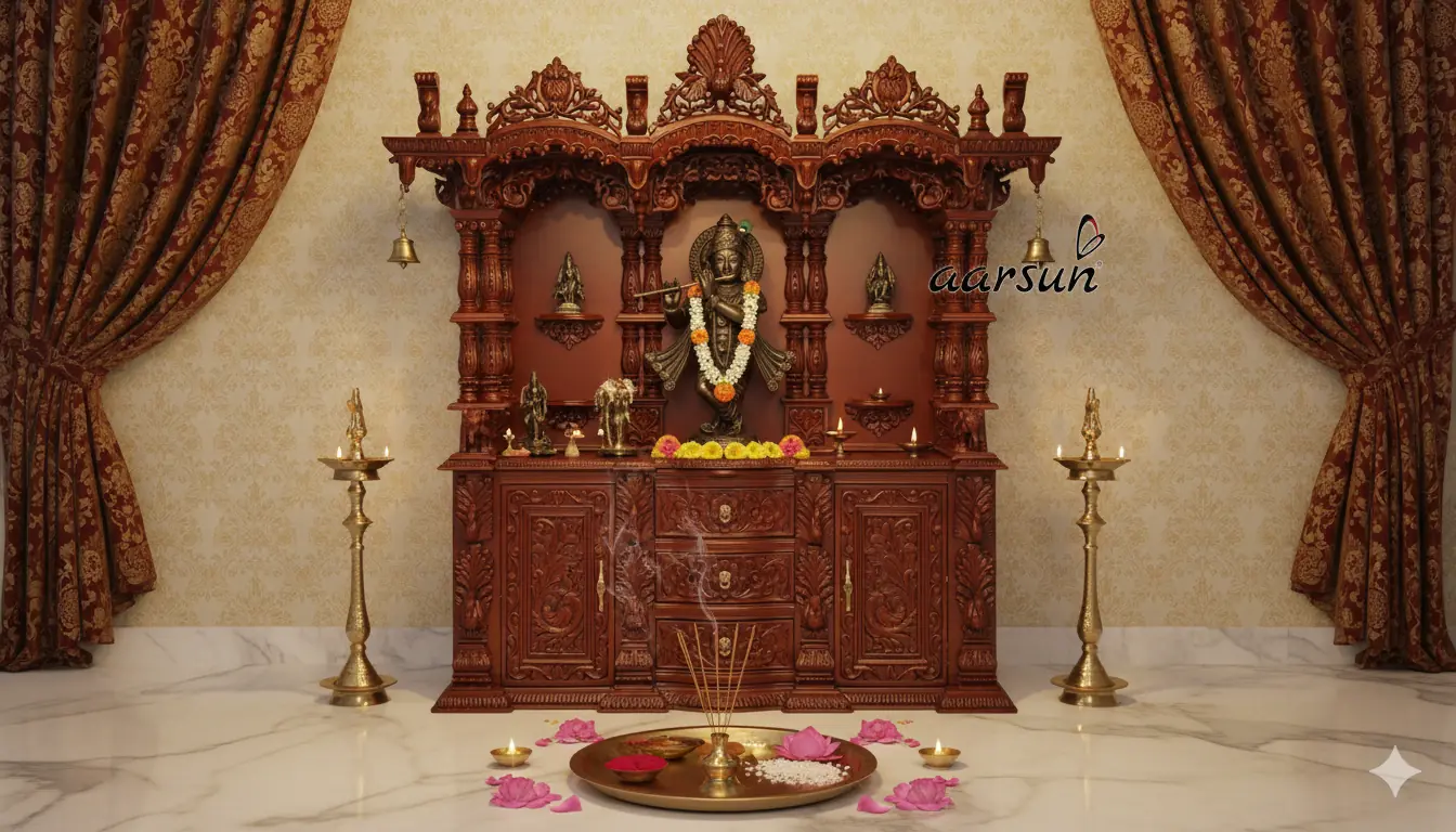 International design Puja Mandir in Matte Walnut Finish YT-545