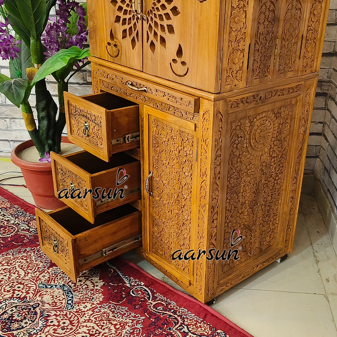Unique Peacock Feather Panel Design Wooden Temple with LED View 5