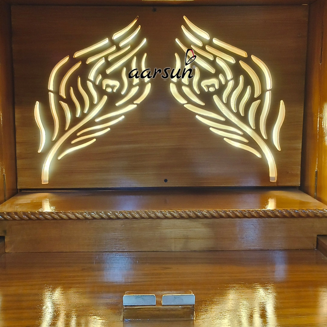 Unique Peacock Feather Panel Design Wooden Temple with LED View 8
