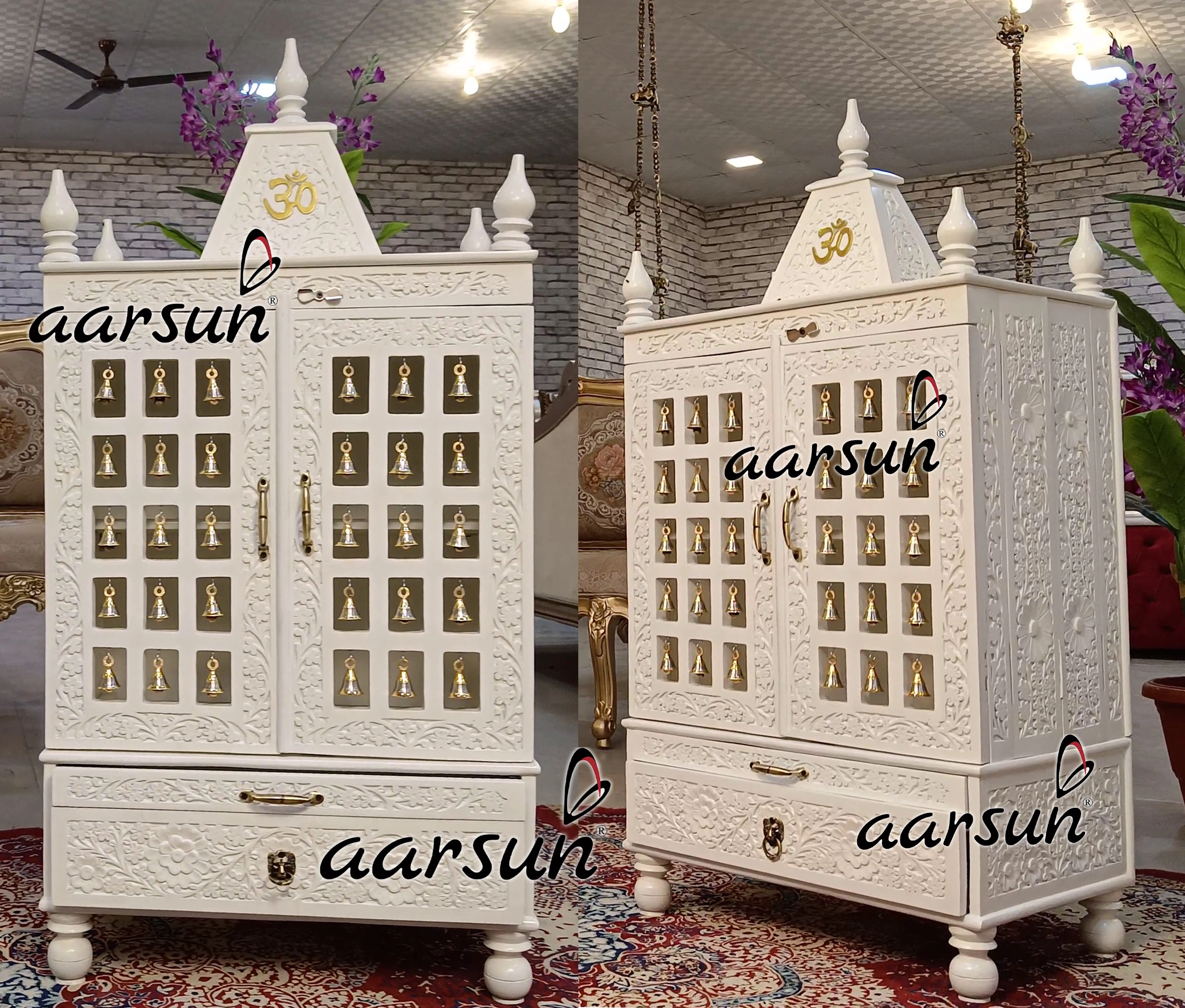 White Luxurious Teak Wood Temple View 5