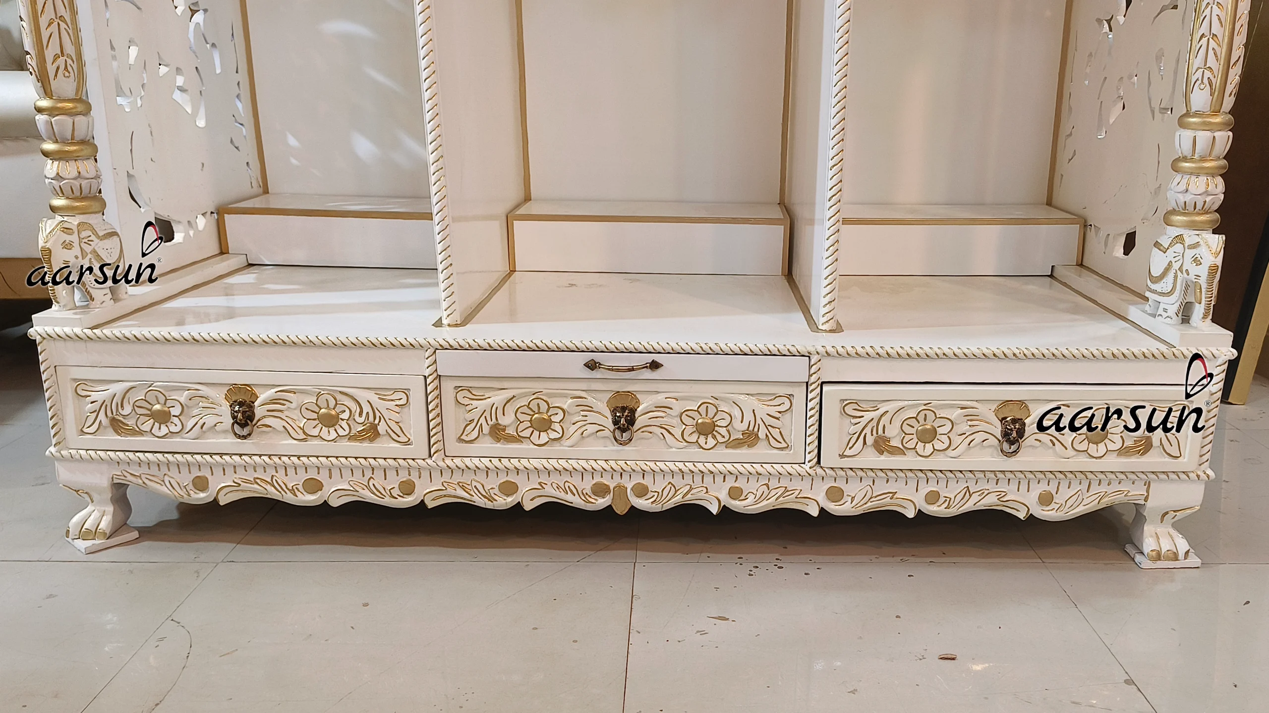 White Temple with Peacock Carving View 5