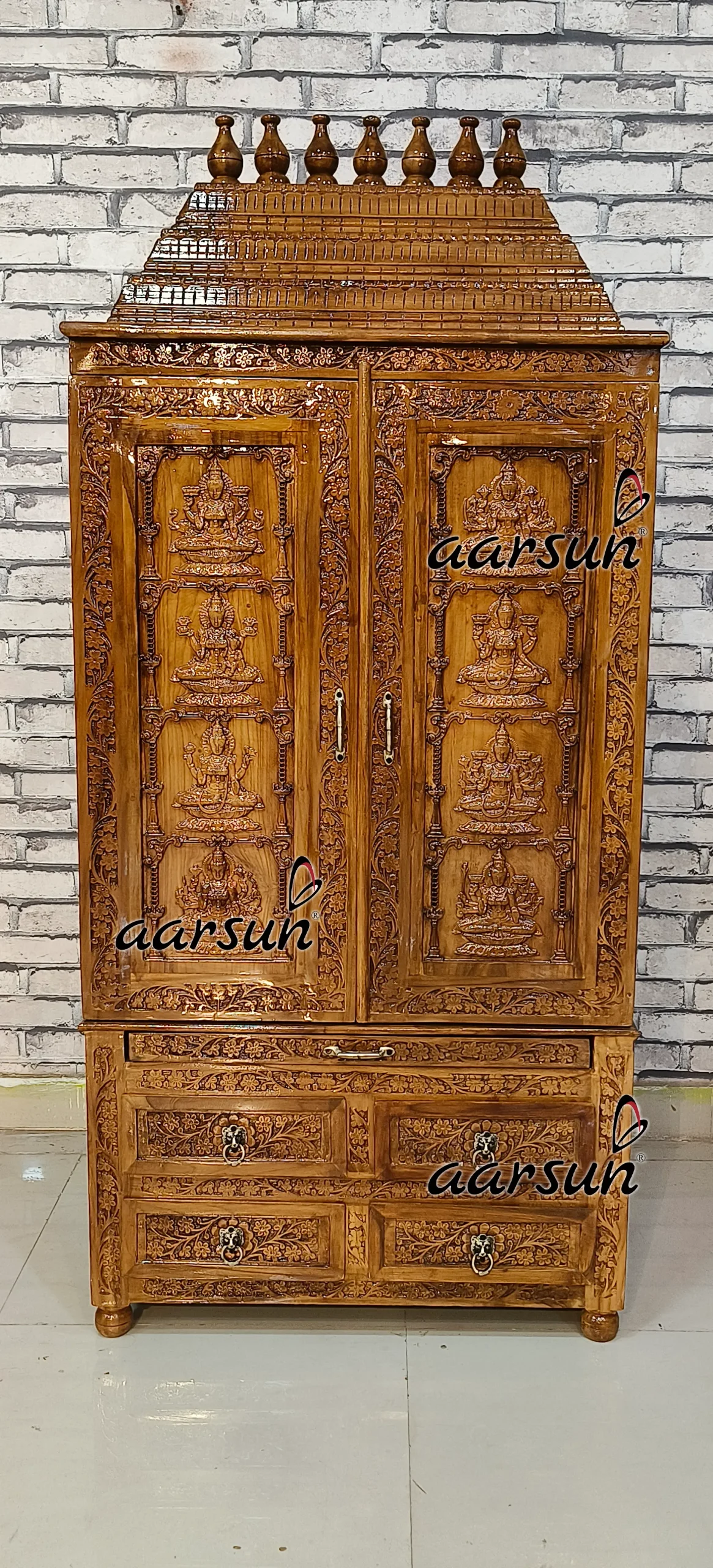 Teak Ashtalakshmi Temple in Wooden Finish View 3