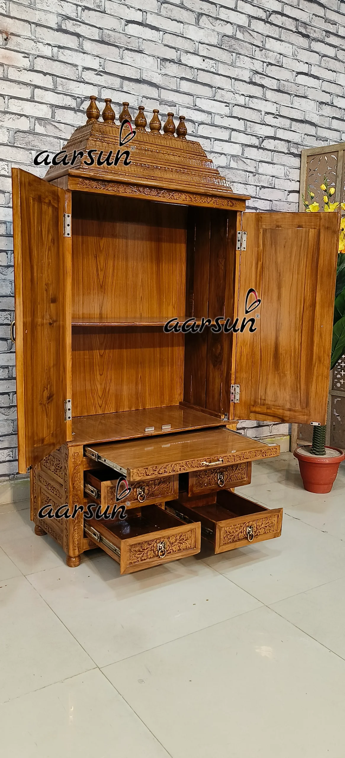 Teak Ashtalakshmi Temple in Wooden Finish View 6