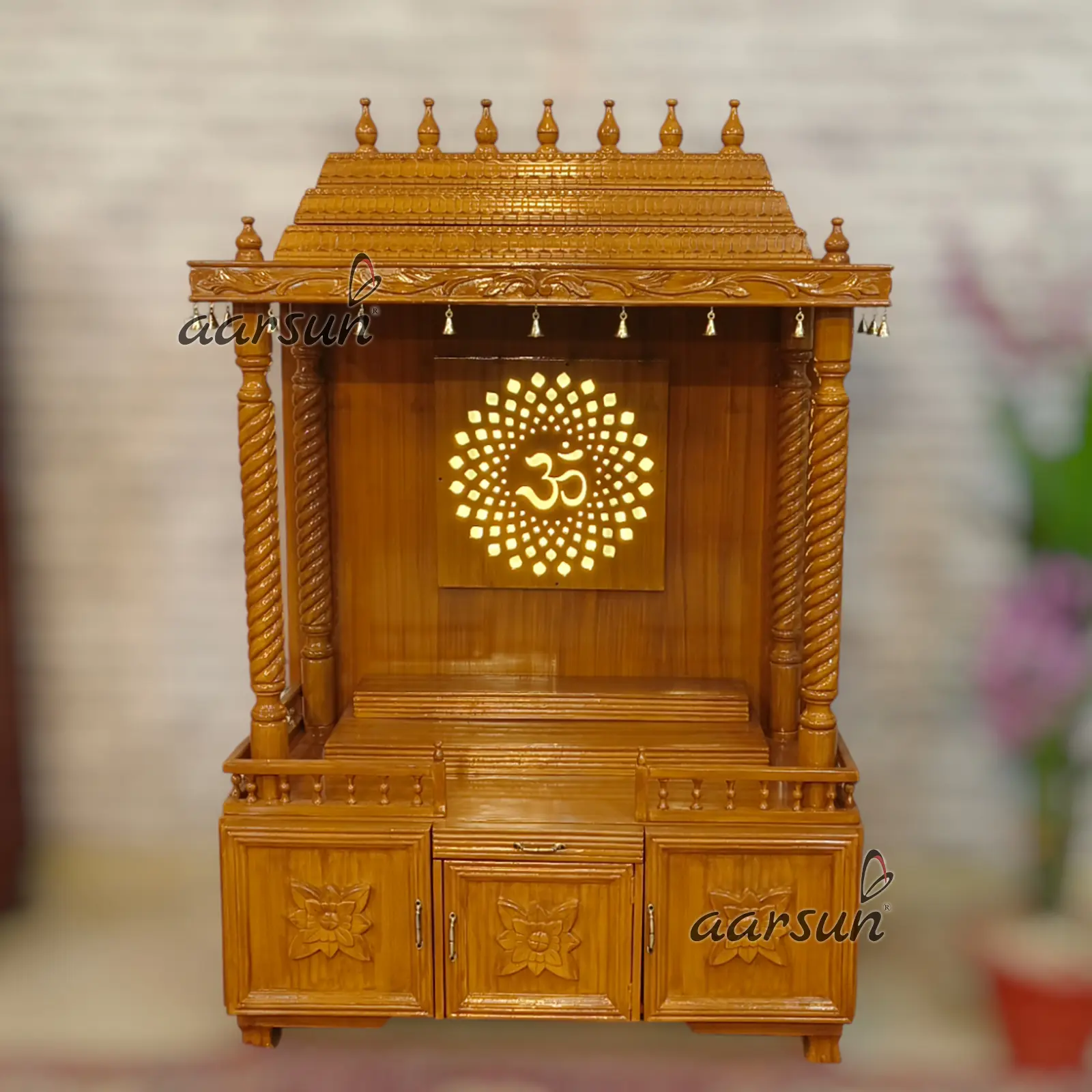 Wooden Pooja Mandir with LED Panel View 2