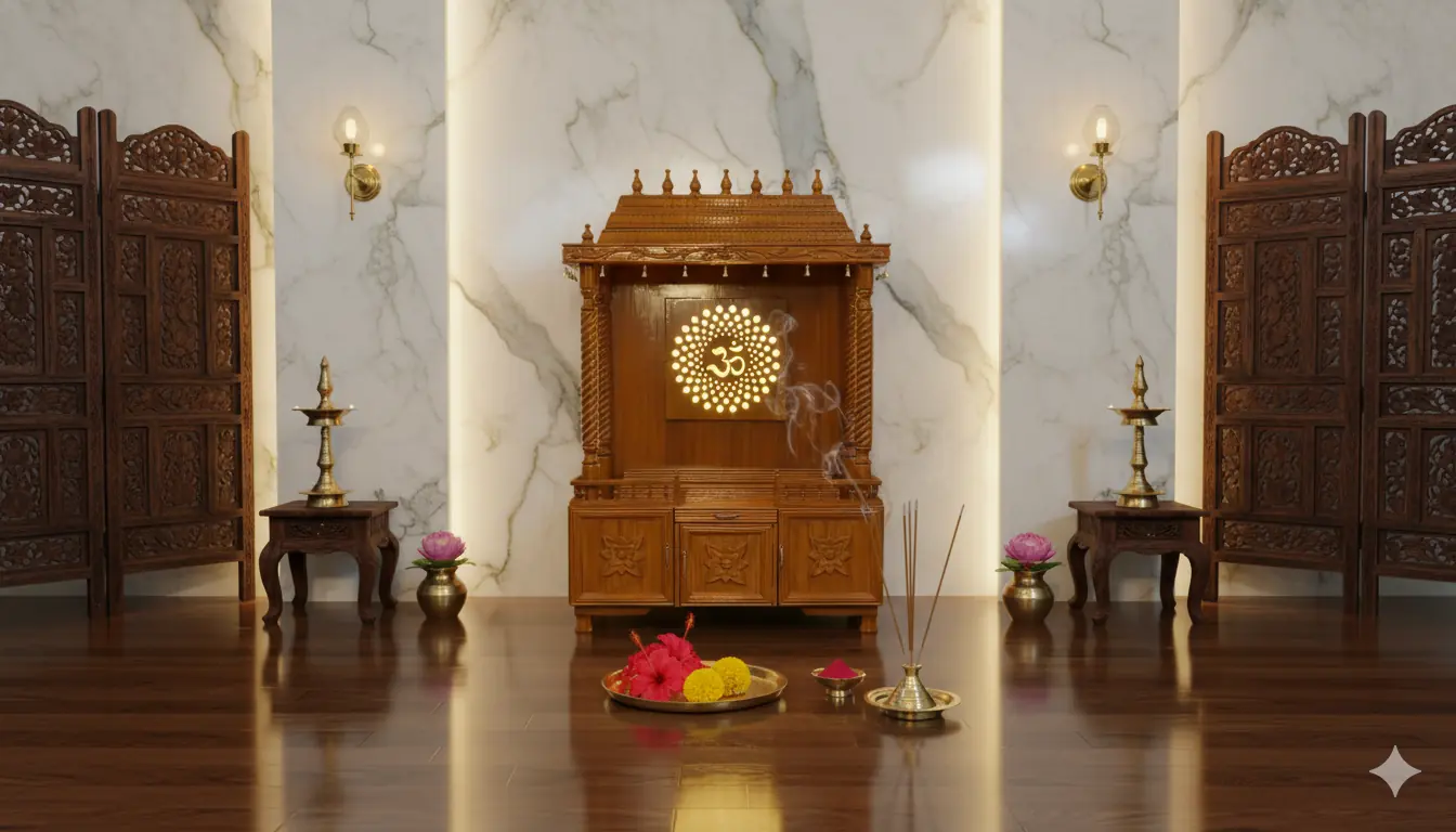 Wooden Pooja Mandir with LED Panel