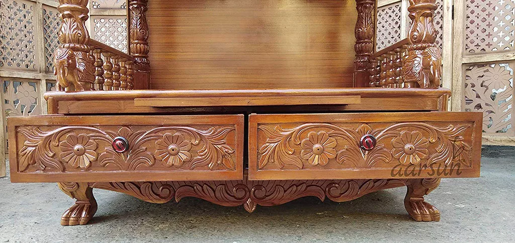 Sagwan Wooden Pooja Temple with Drawers YT-36 View 4
