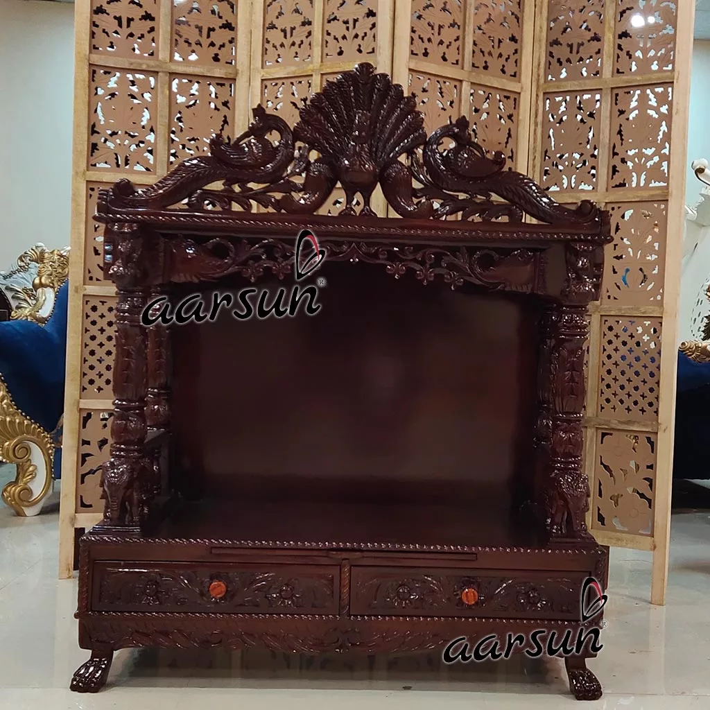 Wooden Pooja Temple in Peacock Design MNDR- 402 View 3