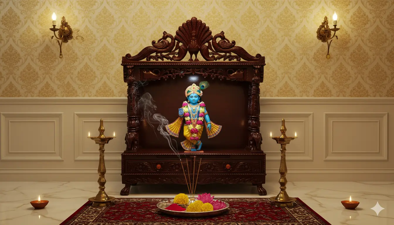 Wooden Pooja Temple in Peacock Design MNDR- 402